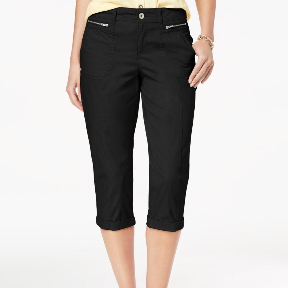 !~ Deep Black Cuffed Capri Pants w/ Zip Pockets ~!